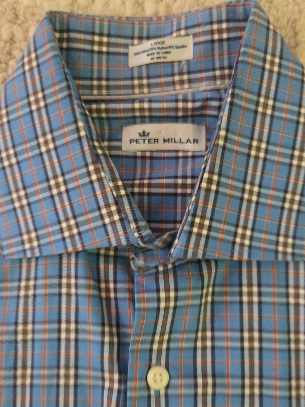 Peter Millar Men's Blue Plaid Long Sleeve Button Down Shirt - Size L